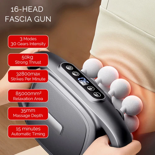 16-Head Electric Massage Gun LED Muscle Fascia Gun Pain Relief Muscle Relaxation - Picture 4 of 15