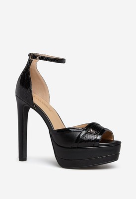 Ceyda by SHOEDAZZLE, Black faux snake leather 5.25'' double platform heels, SZ 8