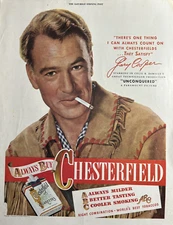 1948 Chesterfield Cigarettes Gary Cooper Unconquered Picture Vintage Print Ad