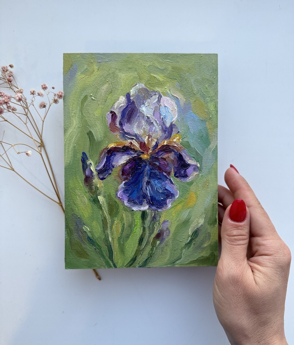Original Art Iris Painting Flowers Art Purple Iris Oil Painting
