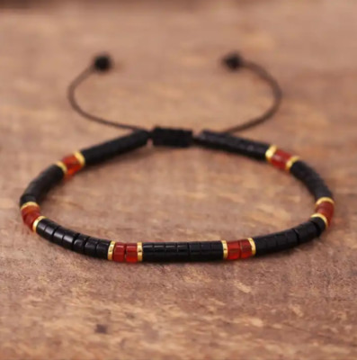 Natural Black Onyx Red Stone Dainty Bracelet Onyx Gemstone Bracelet Handmade