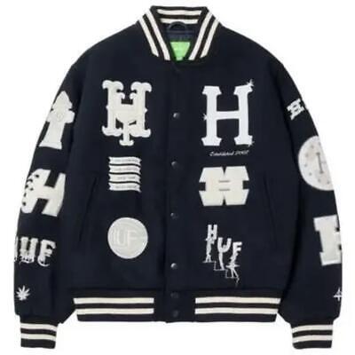 HUF 20th Anniversary Varsity Jacket Wool Blend Satin Lined HUF 20th Anniversary Varsity Jacket Wool Blend Satin Lined
