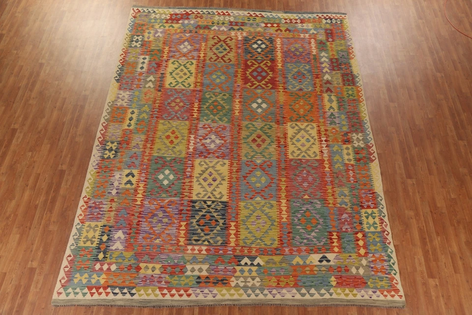 Geometric Kilim Reversible Oriental Area Rug 10'x13' Wool Hand Woven Tribal Rug - Image 2 of 4