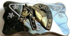 Vintage Horse Lucky Horseshoe Belt Buckle Western American Gold and Silver Tone