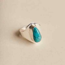 Solid 925 Sterling Silver Turquoise Ring Gemstone Jewlry Gift For Her A 36