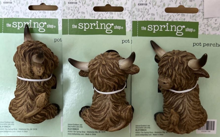Mini Highland Cow Pot Percher Set - 3 Adorable Decor Pieces