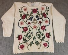 Vintage Milano Design Group Knit Sweater Women s Size S Fall Embroidered White