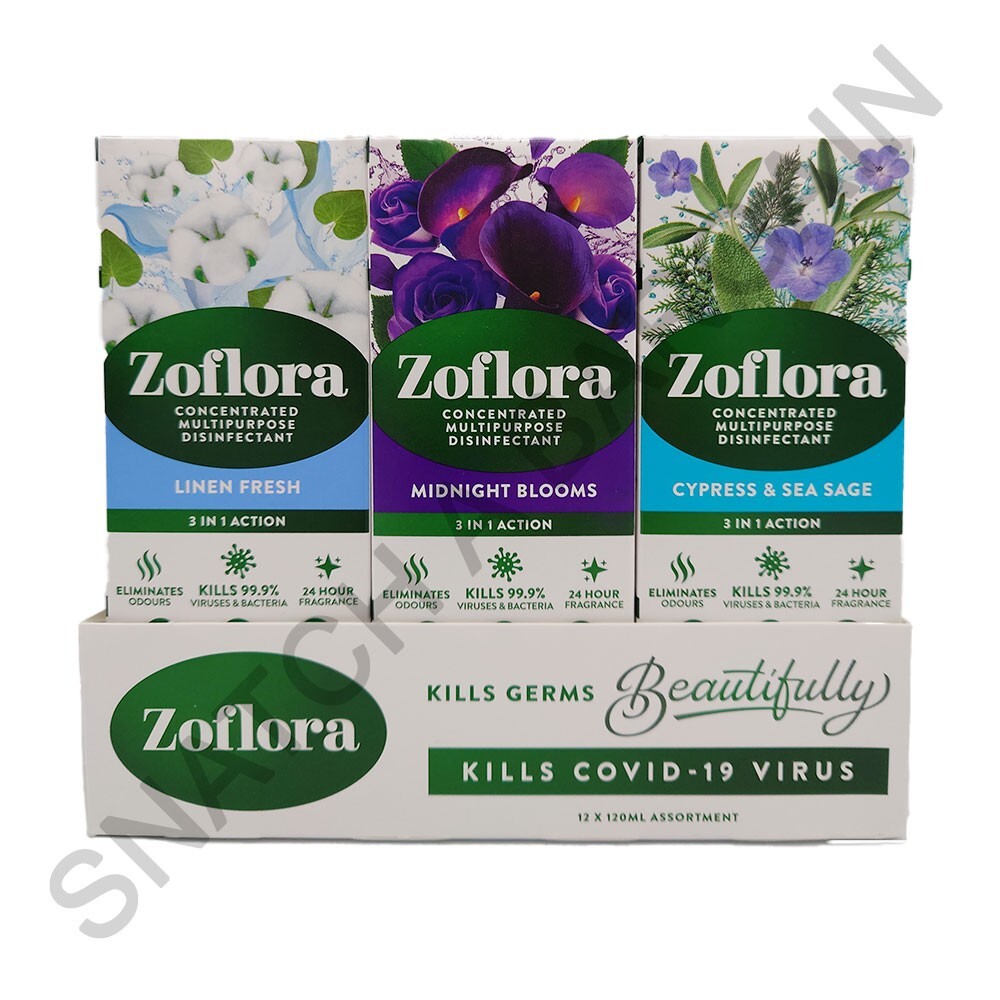 Zoflora Box 12 x 120ml ZOFLORA MIXED PACK LINEN FRESH,MIDNIGHT BLOOMS,CYPRESS SEA ...