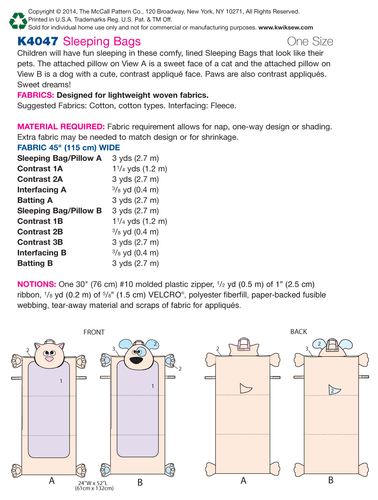 Schnittmuster aus Papier KwikSew 4047 Schlafsack - Bild 6 von 6