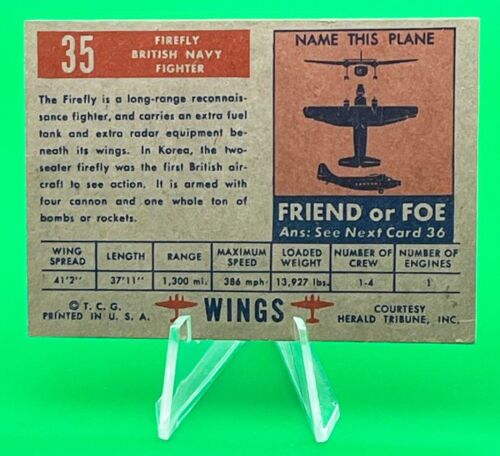 1952 TOPPS WINGS #35 FIREFLY BRITISH NAVY FIGHTER FAIR - Picture 2 of 2