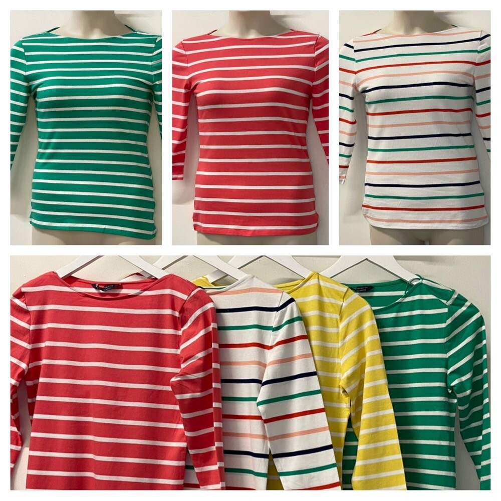 MARKS SPENCER Ladies Fitted 3/4 Sleeve Striped Slash Neck Tops Sizes 6-24