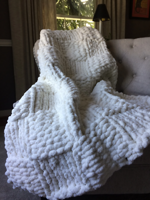 Chunky Knit Blanket Ivory Throw Soft Chenille Throw Blanket