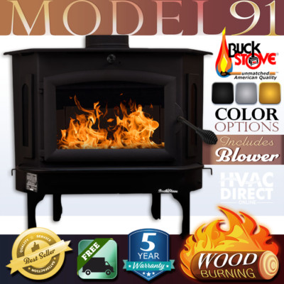 Buck Stove Model 91 Freestanding Wood Burning Stove w/ Blower - Up to 3200 SQFT
