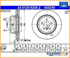 Bremsscheibe ATE 24.0120-0254.2 für BMW 5er 5er Touring X3