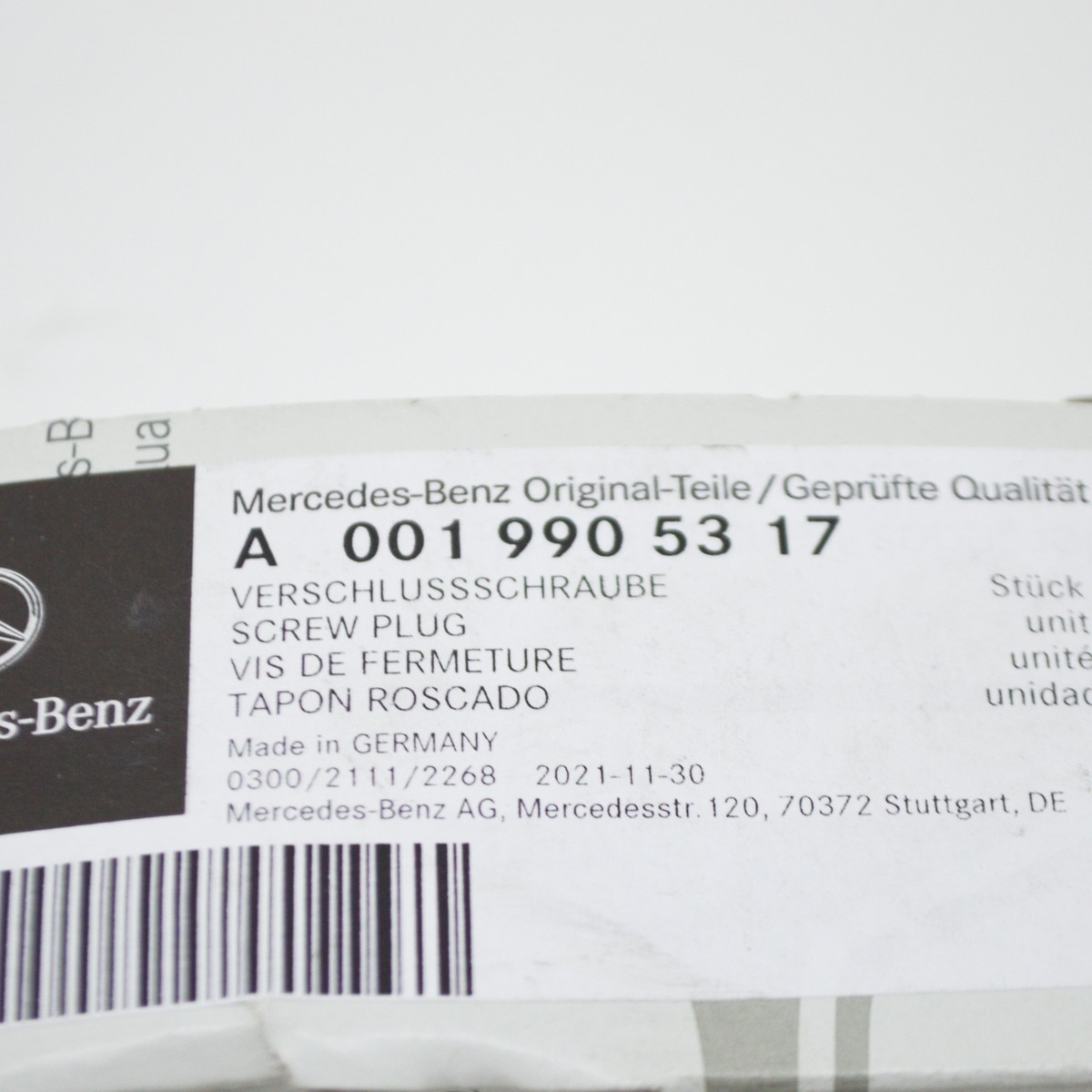 MERCEDES-BENZ SPRINTER W906 Crankcase Screw Plug A0019905317 NEW 
