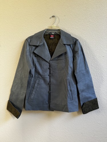Vintage DIESEL Gray Leather Button Front Jacket Size S/M - Picture 9 of 9