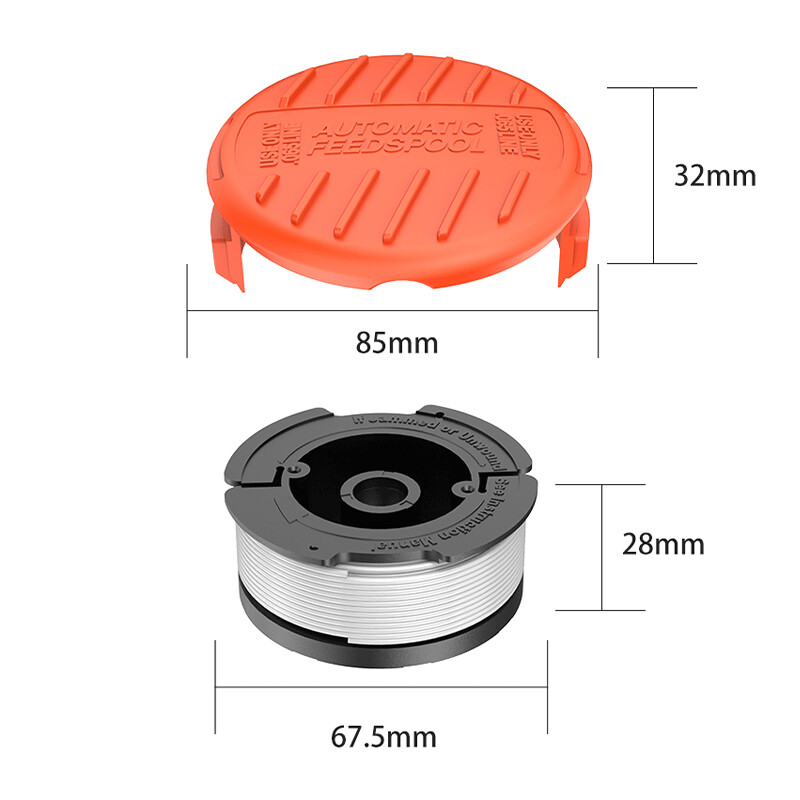 String Trimmer Spool + Cap Set - 6 Spools + 2 Caps - Fits Black & Decker LSTE525 BESTA510 BESTE620