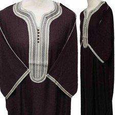 Men Moroccan Rich Cotton Brown 3-Quarter Sleeve Thobe Jubba Dishdasha Kandora