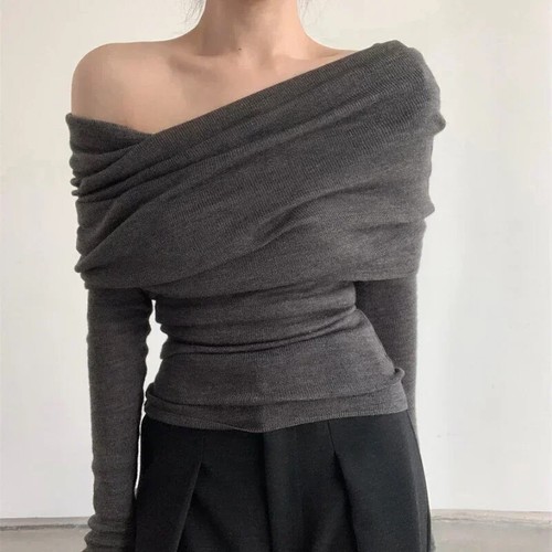 Style Knitted Sweater Women Elegant Off Shoulder Female Jumper Sexy Pullover - Bild 1 von 30