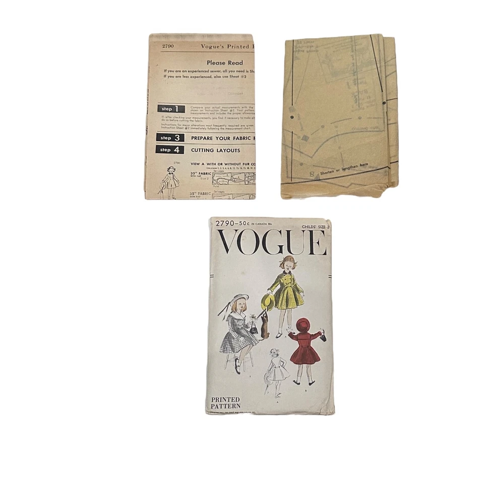 Vintage 1950s Vogue Printed Sewing Pattern Service 2790 Child's Coat Size 2 - Image 2 of 4