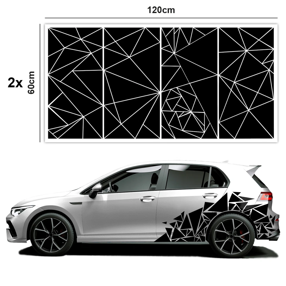 2er Set Auto Aufkleber Dreiecke 120x60cm Farbwahl Scherben Geometrisch KX075 - Bild 3 von 4