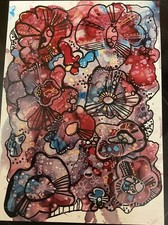 Original Alkohol Tusche Gemälde von Anita Schönheit Blumen Natur Garten Unikat