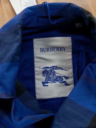 BURBERRY Knight IP diagonal check blue car coat Size 38 US / 48 IT authentic NWT - Picture 10 of 14