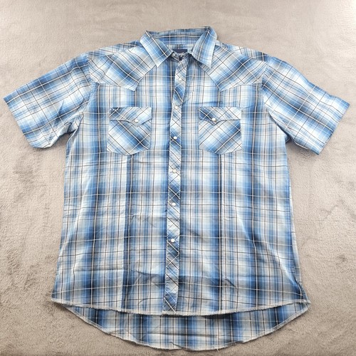 Camisa de manga corta Wrangler para hombre extra grande azul a cuadros occidental con botones