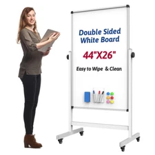 Rolling Whiteboard, 44 x 26 Double Sided Magnetic Dry Erase Board