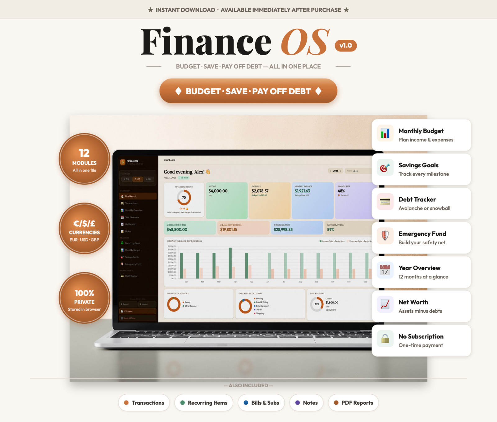 Personal Finance Os | All-In-One Budget &Amp; Money Management Tool | Savings + Debt