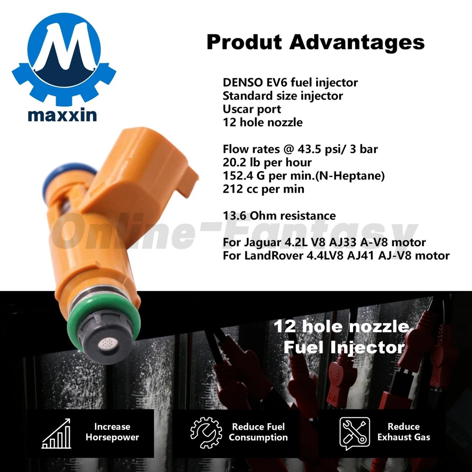 8x Fuel Injectors For 03-09 LR3 Range Rover Jaguar S-Type XK8 XJ8 2W93-AA - Image 4 of 4