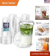 50 Pack 20 oz Clear Plastic Cups with Strawless Sip Lids, Disposable Plastic ...