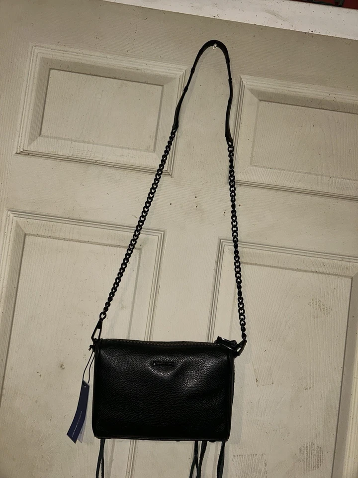 Mini Bolso Bandolera Rebecca Minkoff Cuero Negro, 5 Cremallera Diseñador Cartera Nuevo Foto 3 de 4