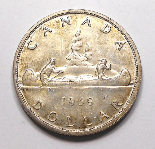 1959 SILVER Dollar NICE High Grade Early Elizabeth II Lustrous Old Canada $1.00