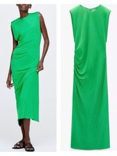 ZARA | Women’s Emerald Green Sleeveless Padded Shoulder Draped Maxi Dress size M
