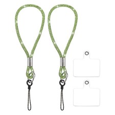 2Pcs Bling Wristlet Keychain Full Rhinestone Phone Lanyard Grass Green 