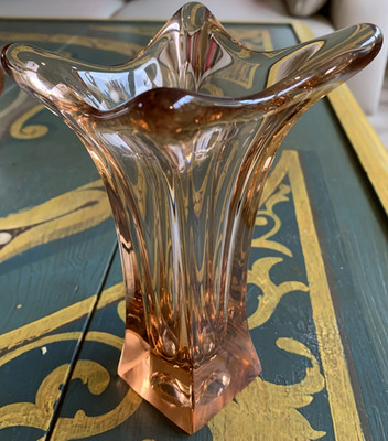 60/70er Jahre Murano Glas Vase Rosee Klar ''Corpus Quadrato Italiano'' 18 cm Kugel