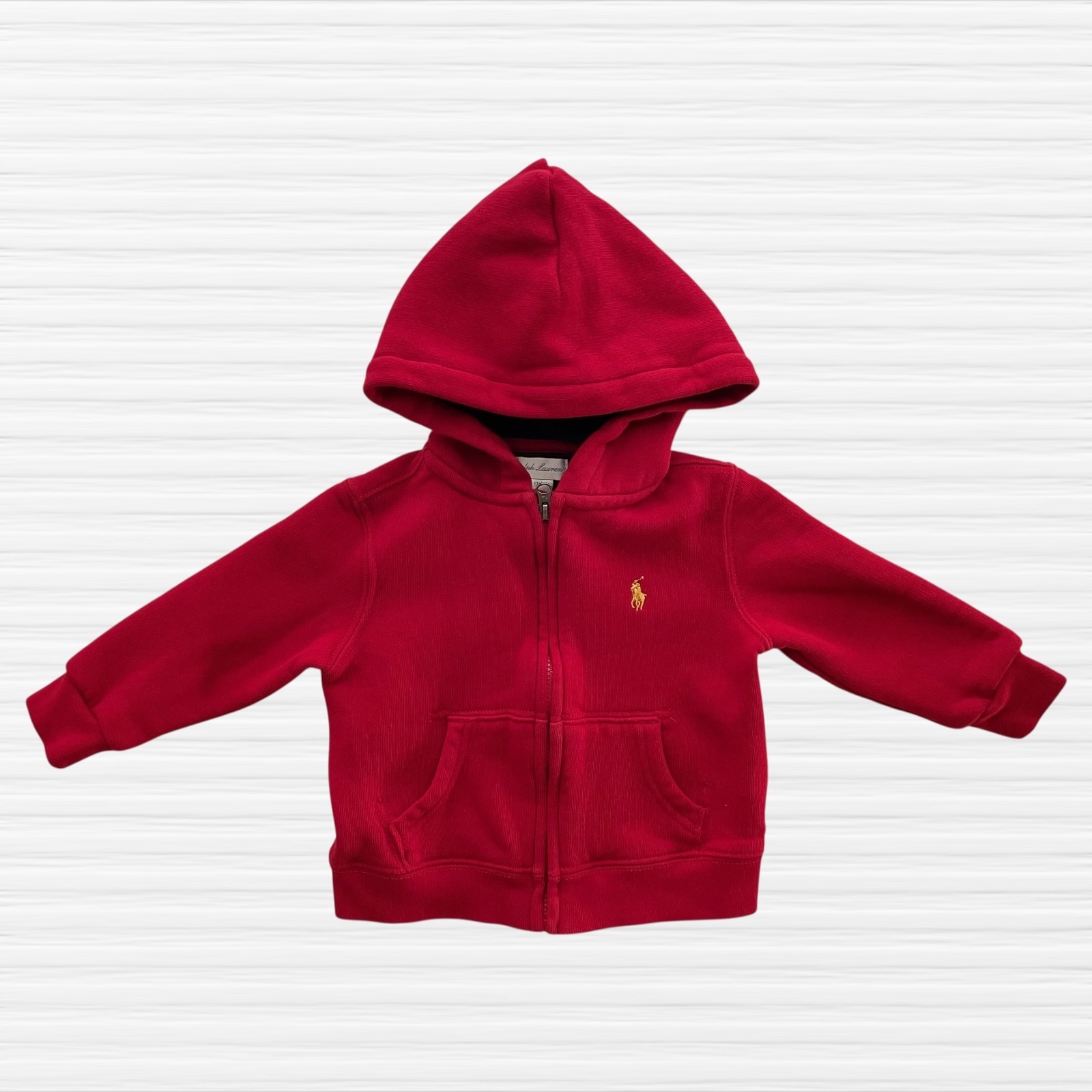 Felpa con cappuccio Ralph Lauren bambino ragazzo rossa full zip oro pony taglia 12M