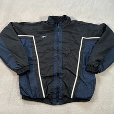 Vintage 90s Reebok Windbreaker Men's Large Black Blue Colorblock Full Zip Nylon