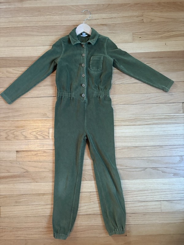 J.Crew Crewcuts Cozy stretch-corduroy jumpsuit Girls Size 7 Olive Green EUC