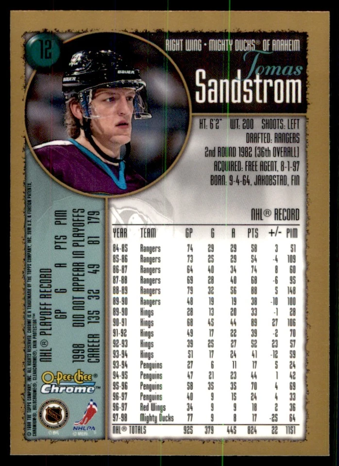 1998-99 O-Pee-Chee Chrome Tomas Sandstrom #12 - Image 2 of 2