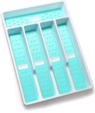 5 Slot Silverware Organizer, Silverware Tray for Kitchen Drawer, White/Mint