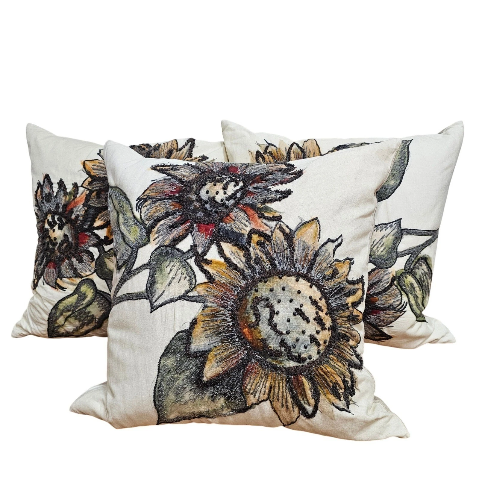 Pottery Barn Embroidered Throw Pillow w/ Insert 20x20 Linen Feather - Per Pillow