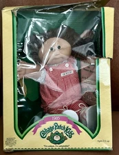 1985 Cabbage Patch Kids, Brown Hair & Eyes, Gigham Jumpsuit