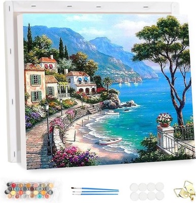 MEIYUDA Malen Nach Zahlen Erwachsene mit Rahmen Meerblick, DIY Set Erwachsene