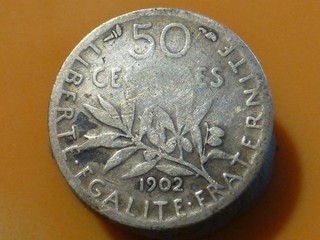 50 CENTIMES SEMEUSE (ARGENT) 1902 RARE & QUALITE TB !