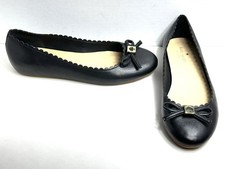 Kate Spade Black Flats Scalloped Leather Bow Gold Metal Logo Women  s Size 9 US
