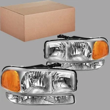 Headlights + Bumper For 1999-07 GMC Sierra 1500 2500 00-06 Yukon XL  Lamps Set