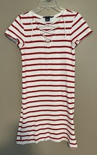 Ralph Lauren Sport Dress Womens Large Red Stripe Ribbed Cotton Lace Up Neckline
