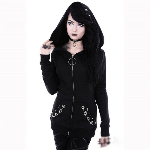 Sudadera con Capucha Abrigo Sudadera Punk Chaqueta Con Capucha Gótico Jersey Talla Grande Cremallera Para Mujer - Imagen 12 de 14